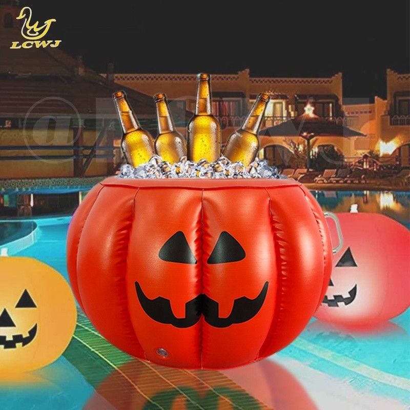 LC Halloween Pumpkin Servant Buffet Bar Refroidisseur de nourriture Contenant de boisson Porte-glace gonflable Pour la fête de la piscine de barbecue d'été